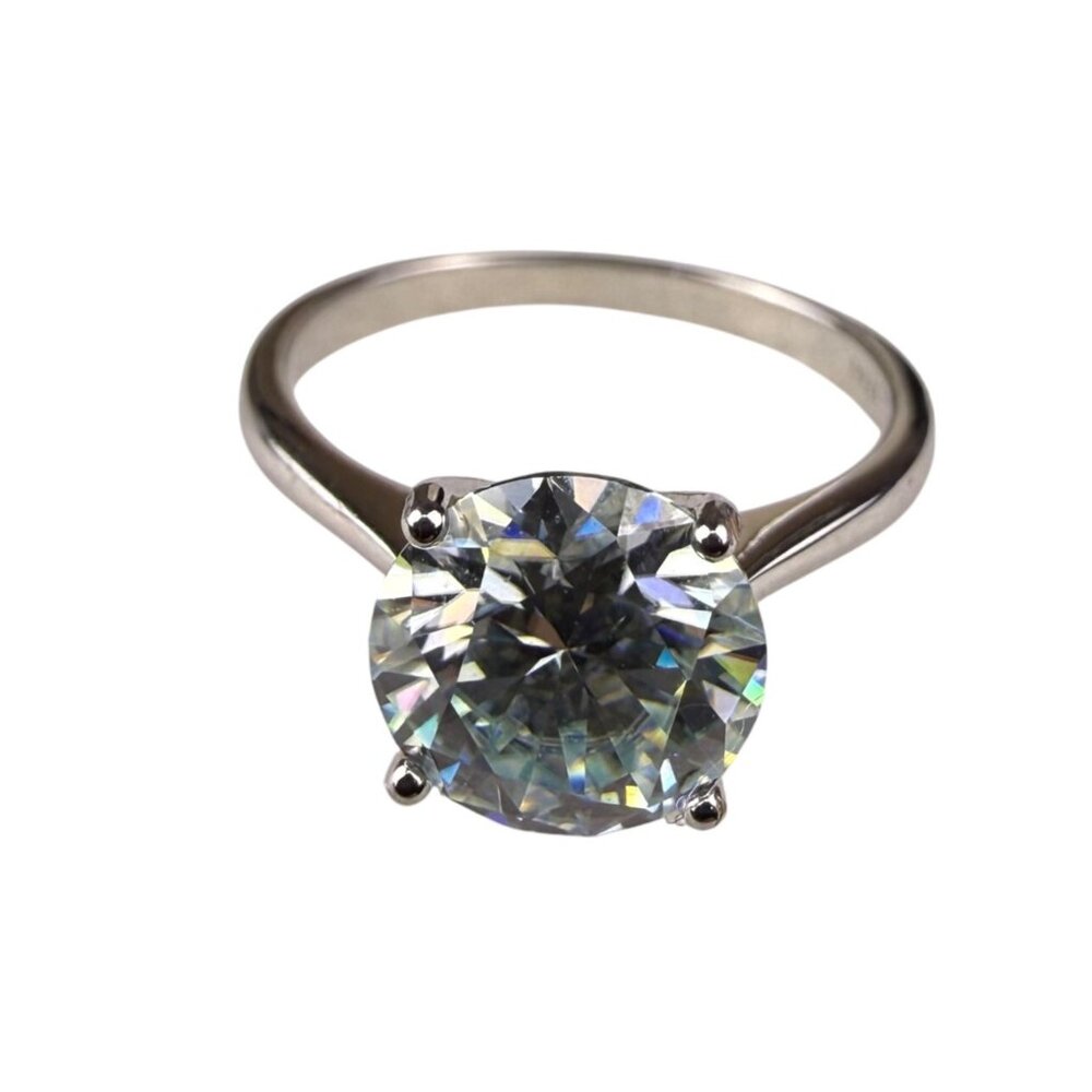 GRA Moissanite Silver 925 Ring Solitaire Round Stone Size 7 With Certificate